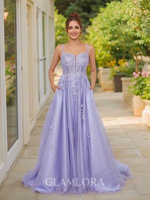 A-line Straps Perfect Sleeveless Court Train Tulle Prom Dresses