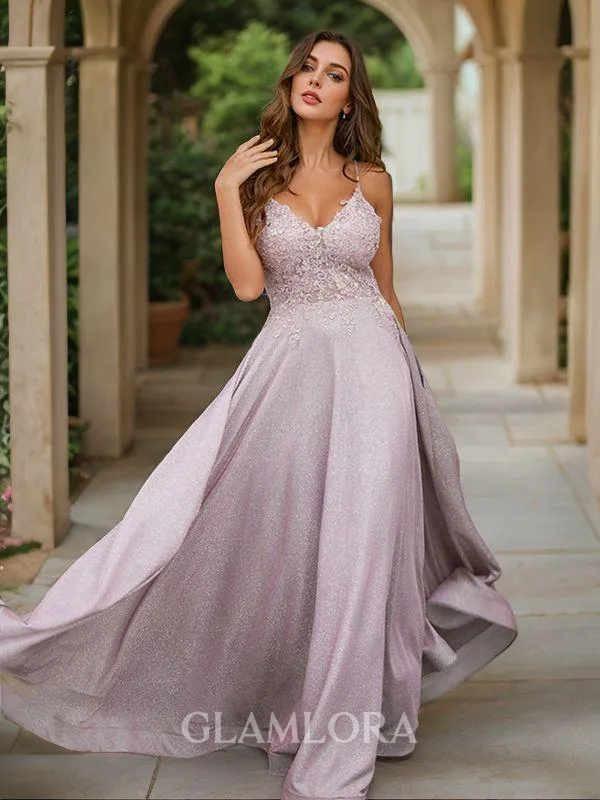 A-line V-Neck Sleeveless Floor-Length Refined Prom Dresses