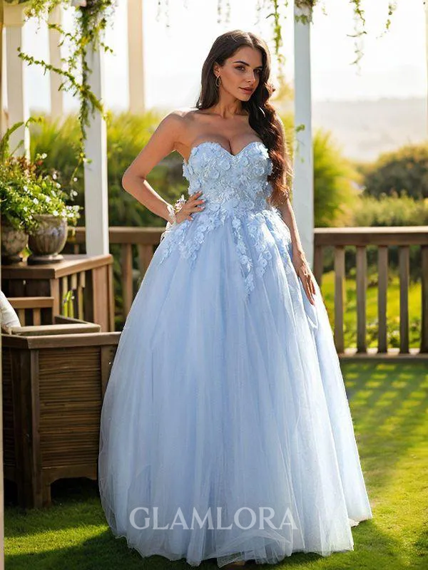 Ball Gown Sweetheart Sleeveless Floor-Length Tulle Elegant Prom Dresses