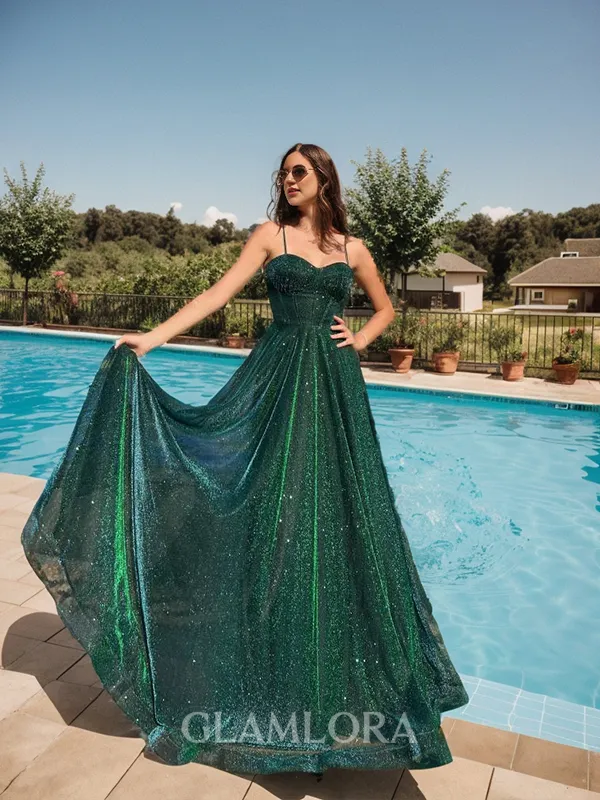 A-line Princess Spaghetti Straps Floor-Length Corset Prom Dress