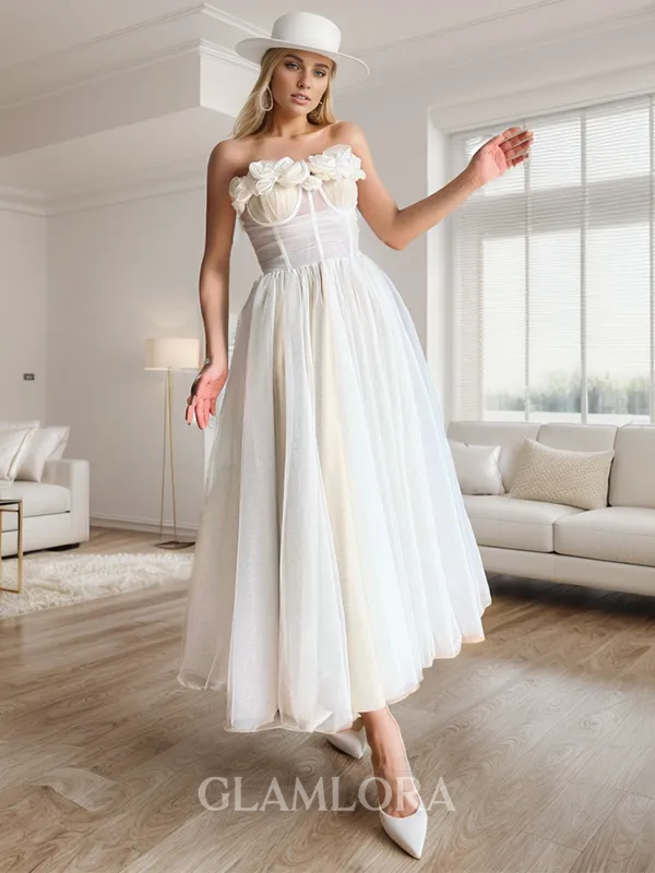 Neat A-line Straight Ankle-Length Tulle Corset Prom Dress With Flower