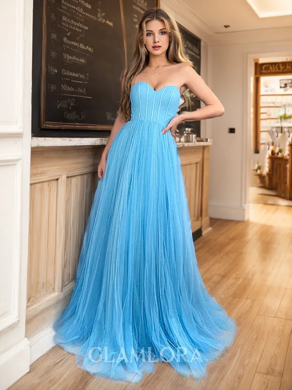 Princess A-line Sweetheart Sweep Train Tulle Corset Prom Dress