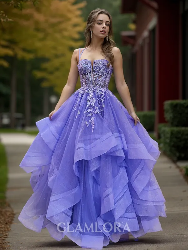 Minimalist A-line Straps Floor-Length Corset Prom Dress With Appliques Lace