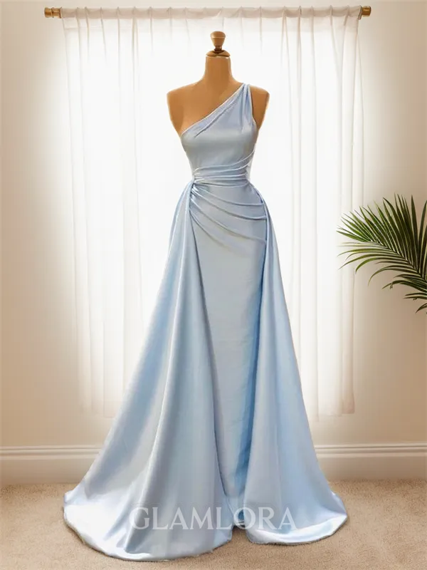 Glamorous Sheath/Column One-Shoulder Floor-Length Silk like Satin Prom Dress With Ruched