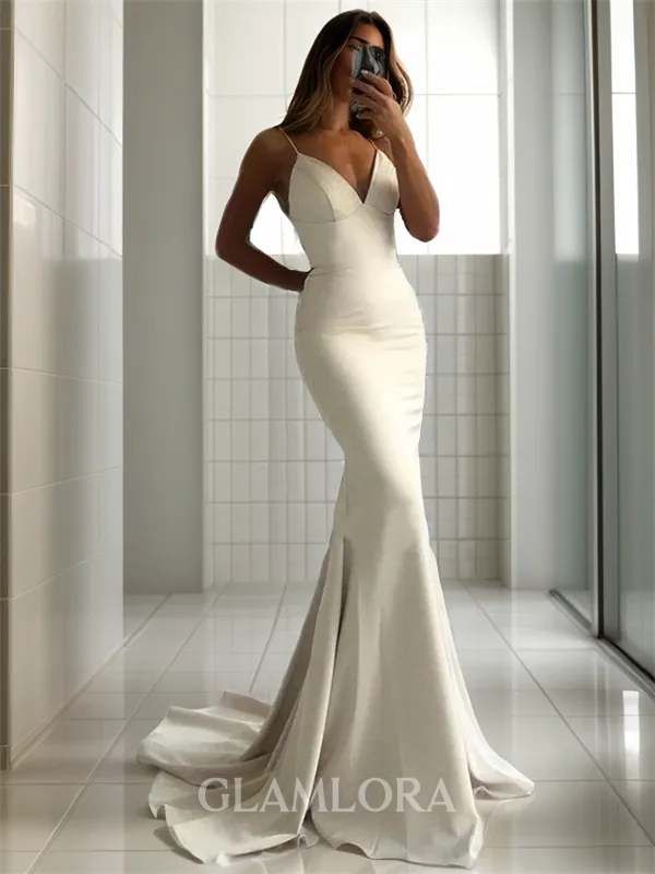 Trumpet/Mermaid Opulent V-neck Sweep Train Open Back Stretch Crepe Prom Dress