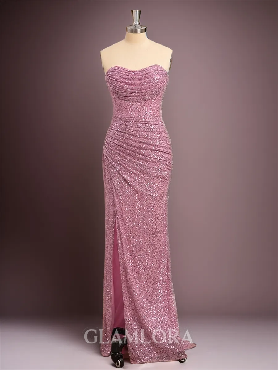 Clingy Sheath/Column Straight Sweep Train Prom Dress With Slit