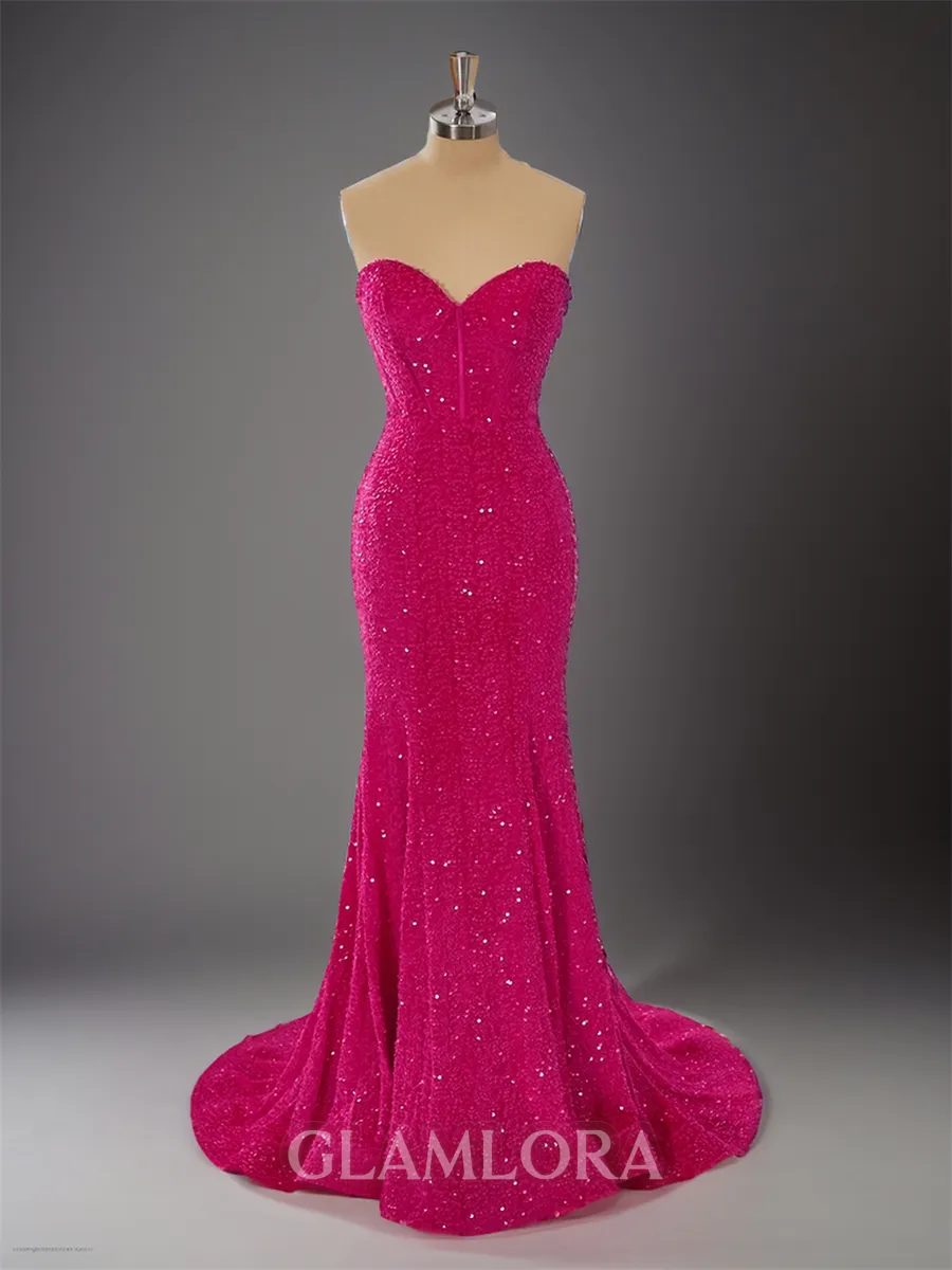 Timeless Sheath/Column Sweetheart Sweep Train Velvet Sequins Corset Prom Dress