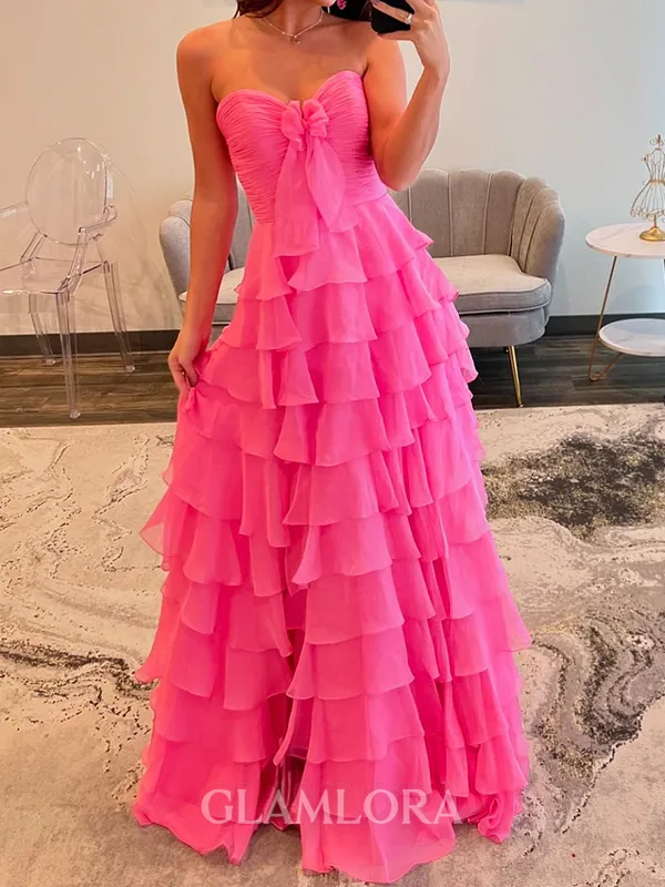 Unique A-line Sweetheart Cascading Ruffles Sweep Train Prom Dress