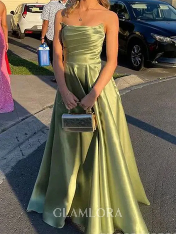 Trendy A-line Straight Pleated Floor-Length Silk like Satin Prom Dress