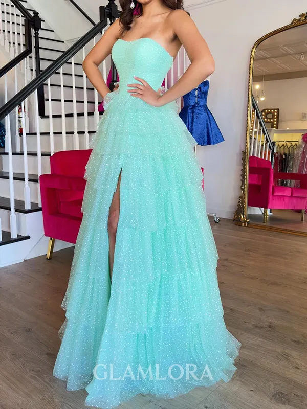 Stunning A-line Straight Cascading Ruffles Floor-Length Prom Dress