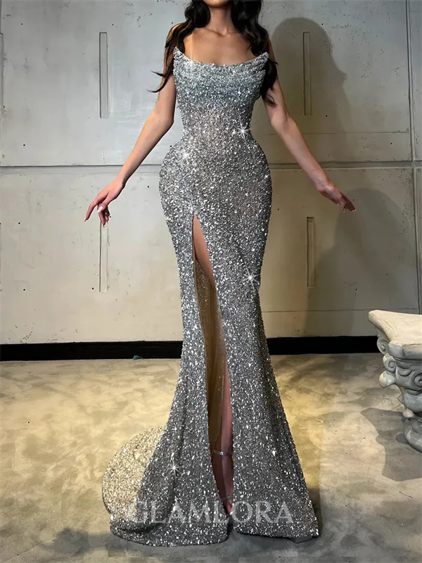 Graceful Sheath Straight Court Train Prom Dress