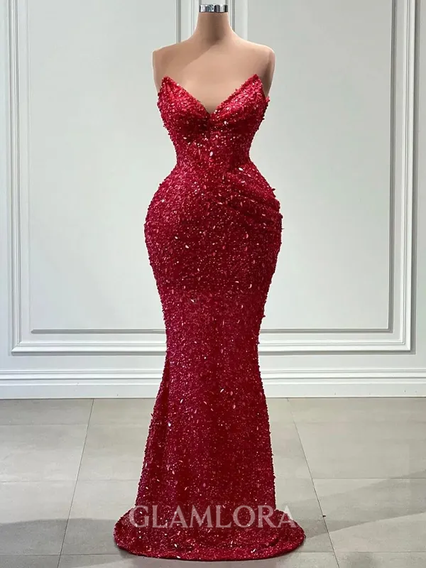 Fashion Sheath V-Neck Sequin Floor-Length Prom Dress