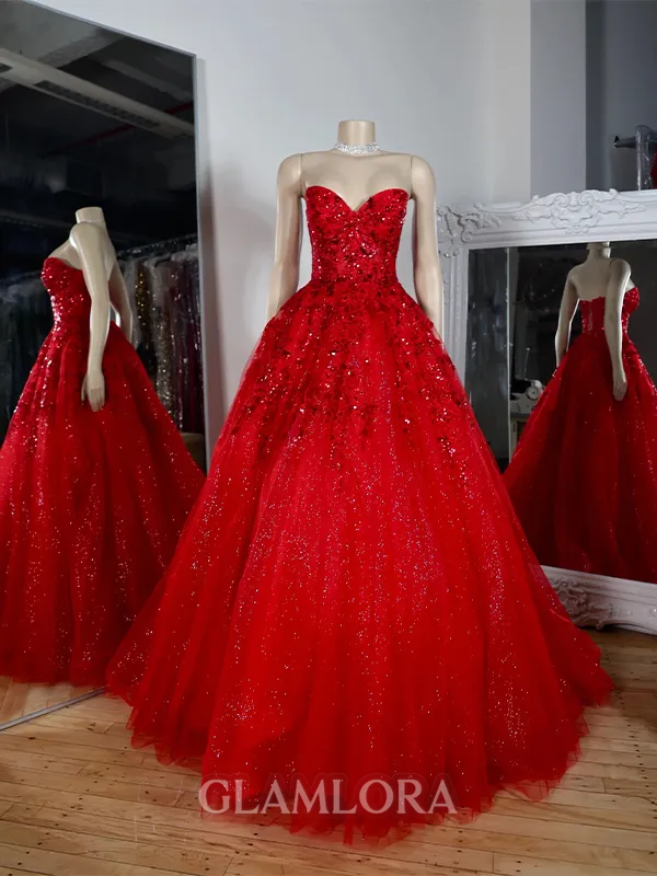 Perfect A-line Sweetheart Appliques Lace Sweep Train Tulle Corset Evening Dress