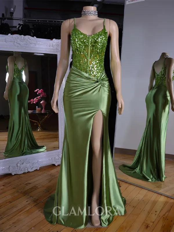 Glam Sheath V-Neck Appliques Lace Sweep Train Silk Like Satin Corset Evening Dress