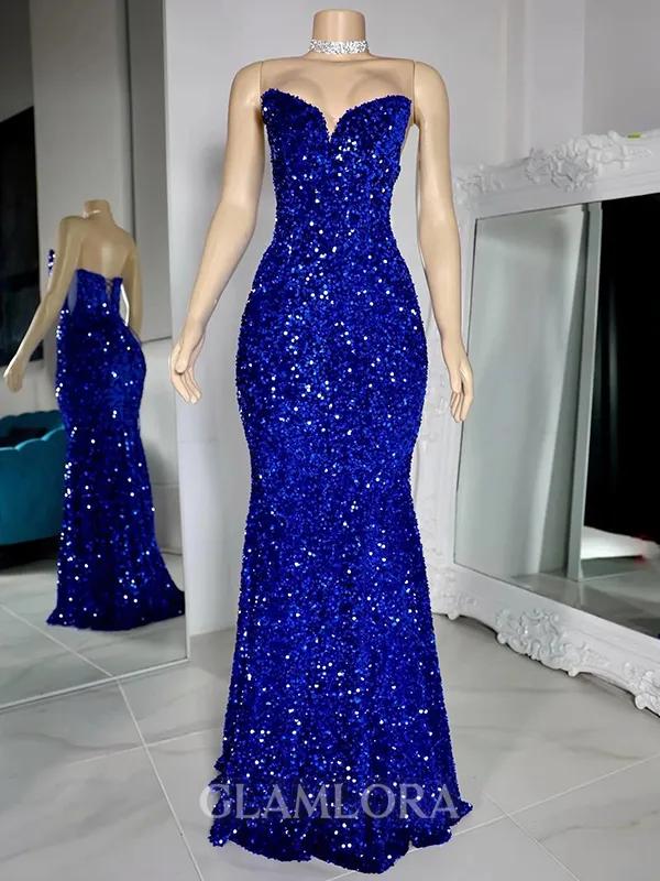Pretty Sheath Sweetheart Sweep Train Velvet Sequins Evening Dress