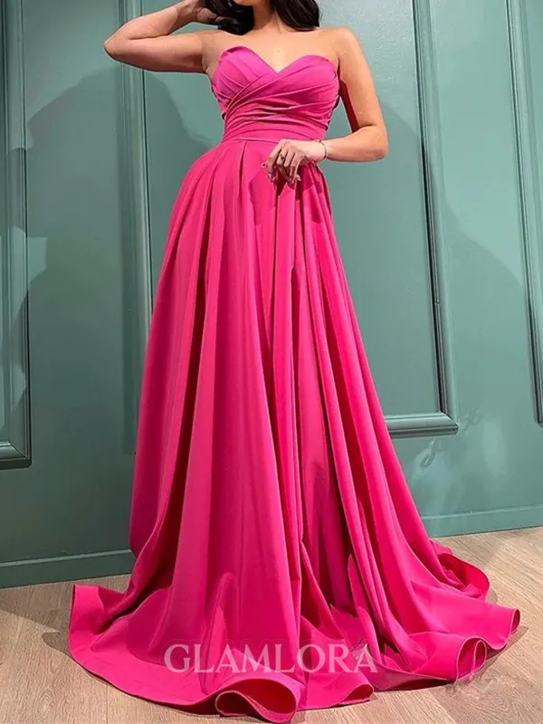 Show-stopping A-line Sweetheart Pleated Floor-Length Stretch Crepe Evening Dress