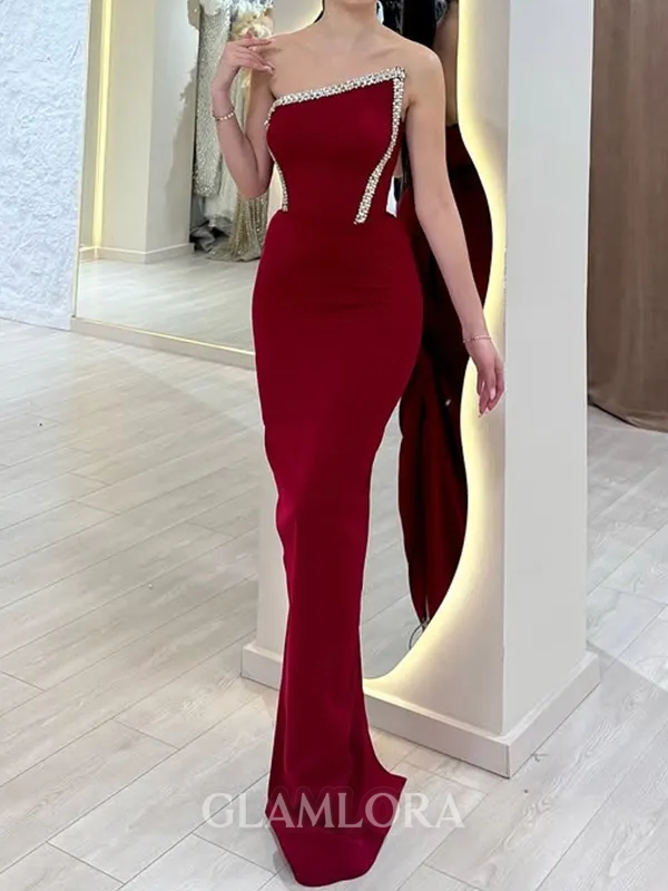 Magnificent Sheath Straight Rhinestone Floor-Length Stretch Crepe Evening Dress