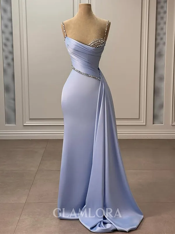 Perfect Sheath Spaghetti Straps Rhinestone Floor-Length Silk Like Satin Evening Dress