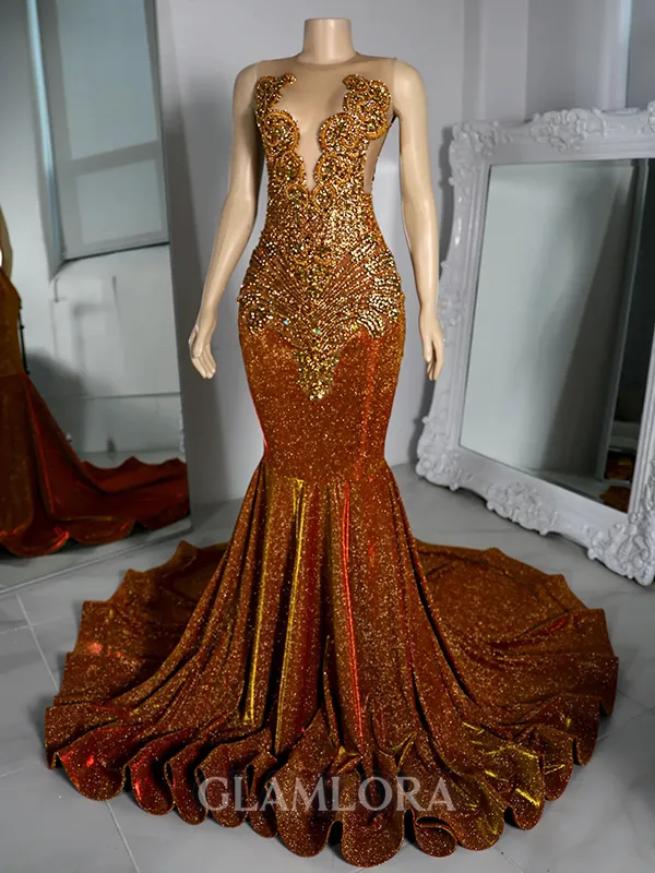 Enchanting Mermaid Illusion Beading Court Train Evening Dress
