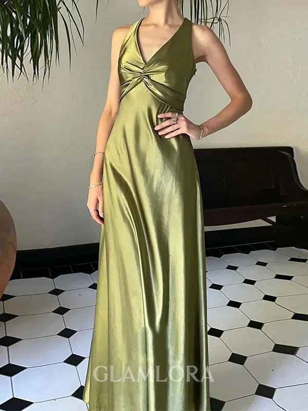 Aristocratic Sheath V-Neck Pleated Sweep Train Silk like Satin Evening Dress