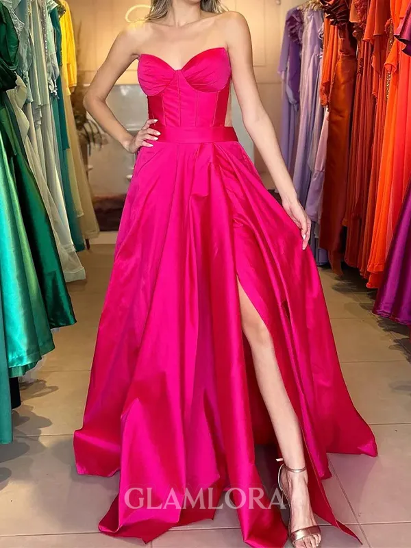 Classy A-line Sweetheart Ruffles Floor-Length Satin Corset Evening Dress