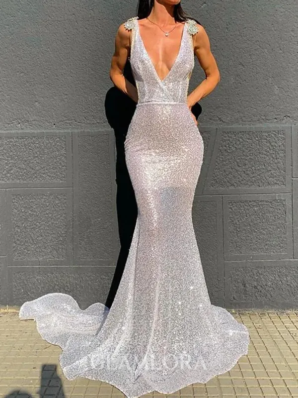 Pretty Sheath V-Neck Ruffles Chapel Train Evening Dress