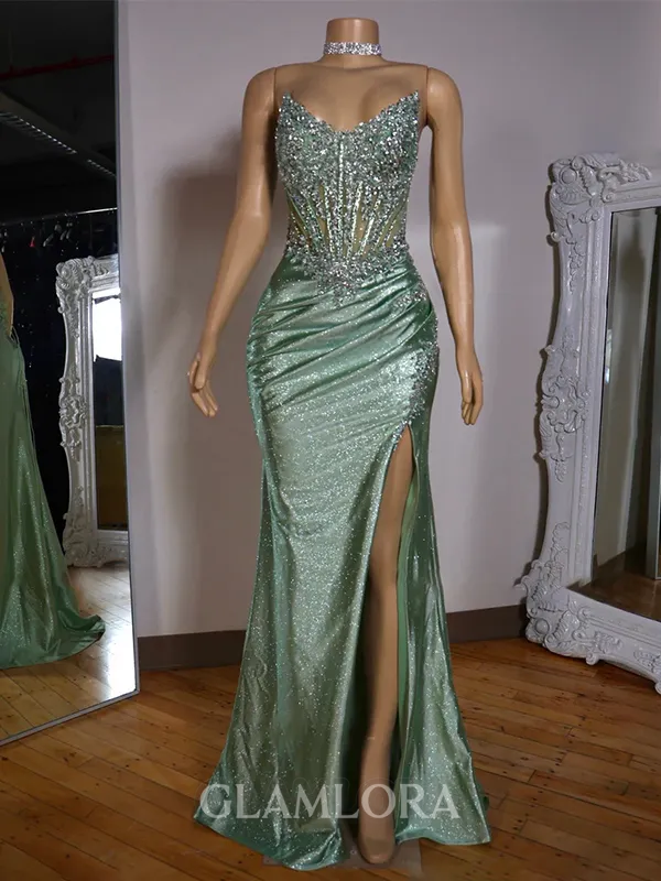 Delicate Sheath Sweetheart Pleated Sweep Train Corset Evening Dress