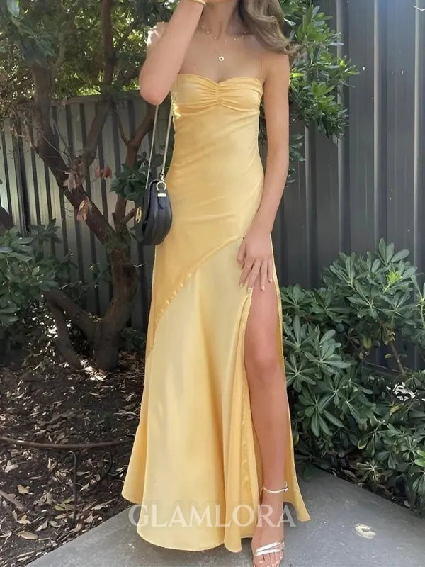 Trendy Sheath Spaghetti Straps Pleated Ankle-Length Silk Like Satin Evening Dress