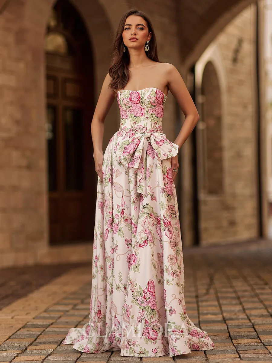 Extravagant A-Line Straight Bow Court Train Prom Dress