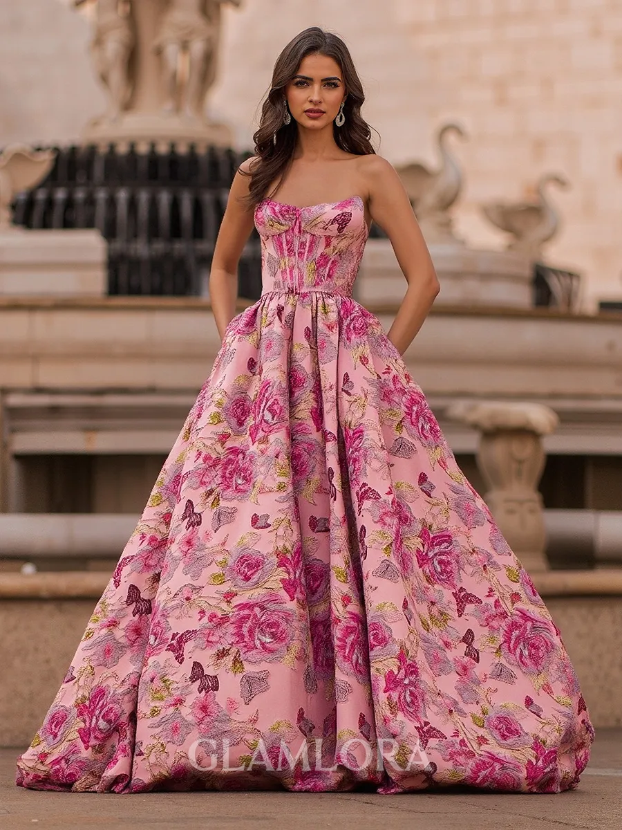 Aristocratic Ball-Gown Straight Pleated Court Train Corset Prom Dress