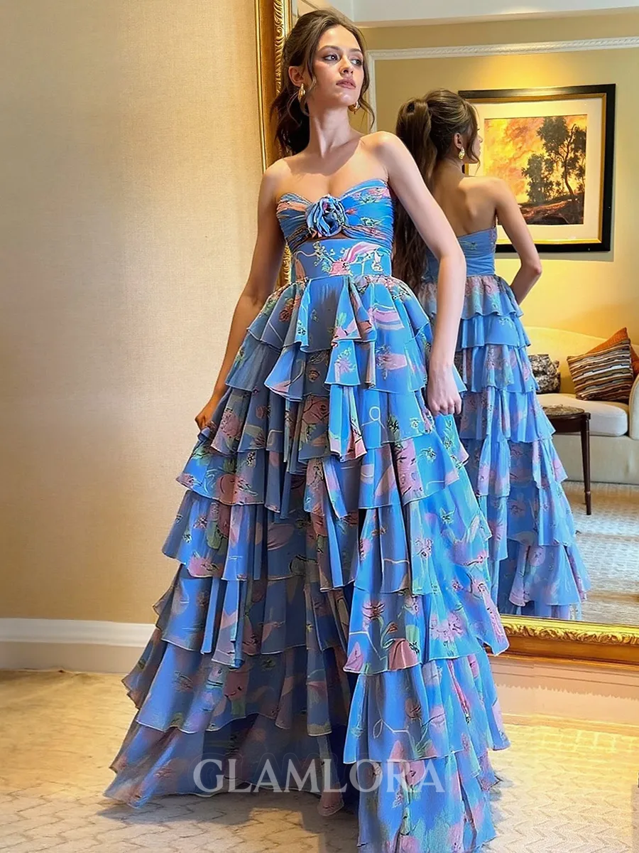 Aristocratic A-Line Sweetheart Cascading Ruffles Sweep Train Prom Dress