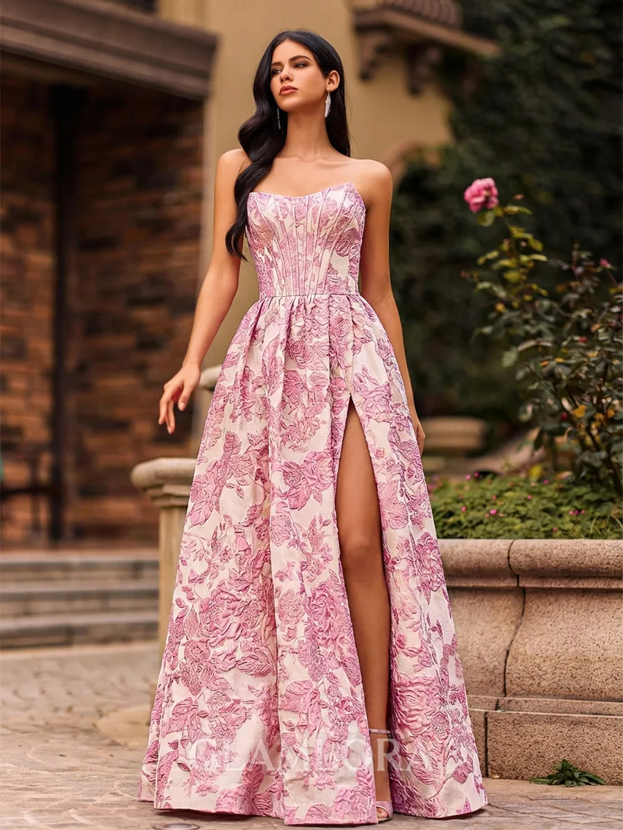 Hermosos A-Line Straight Pleated Sweep Train Corset Prom Dress