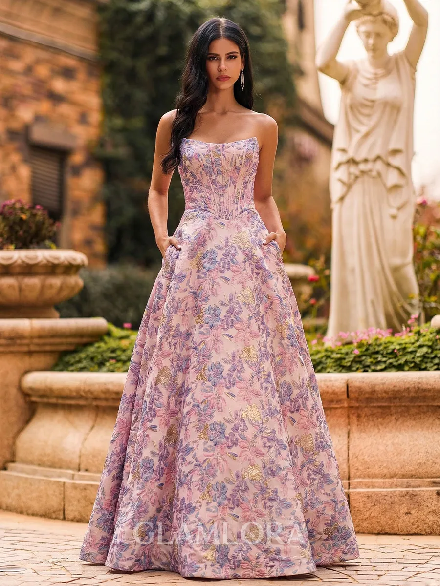 Delicate A-Line Straight Sweep Train Corset Prom Dress