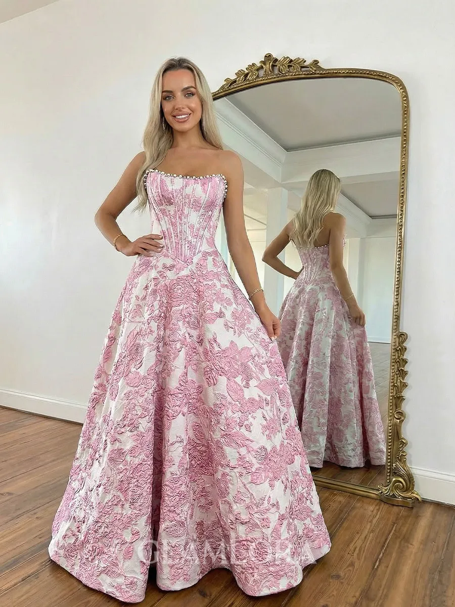 Striking A-Line Straight Beading Floor-Length Corset Prom Dress