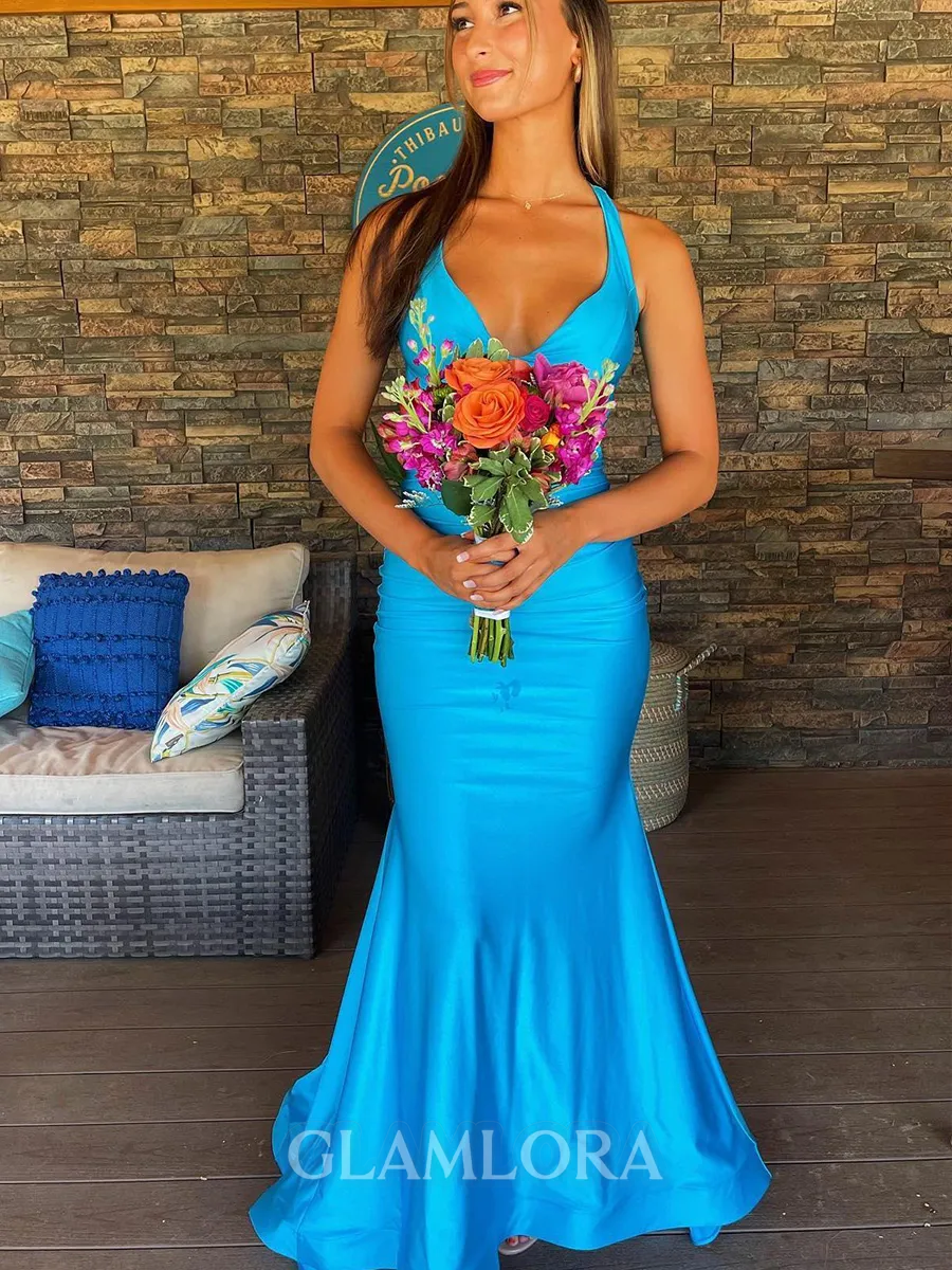 Hermosos Sheath Straps Pleated Sweep Train Jersey Corset Prom Dress