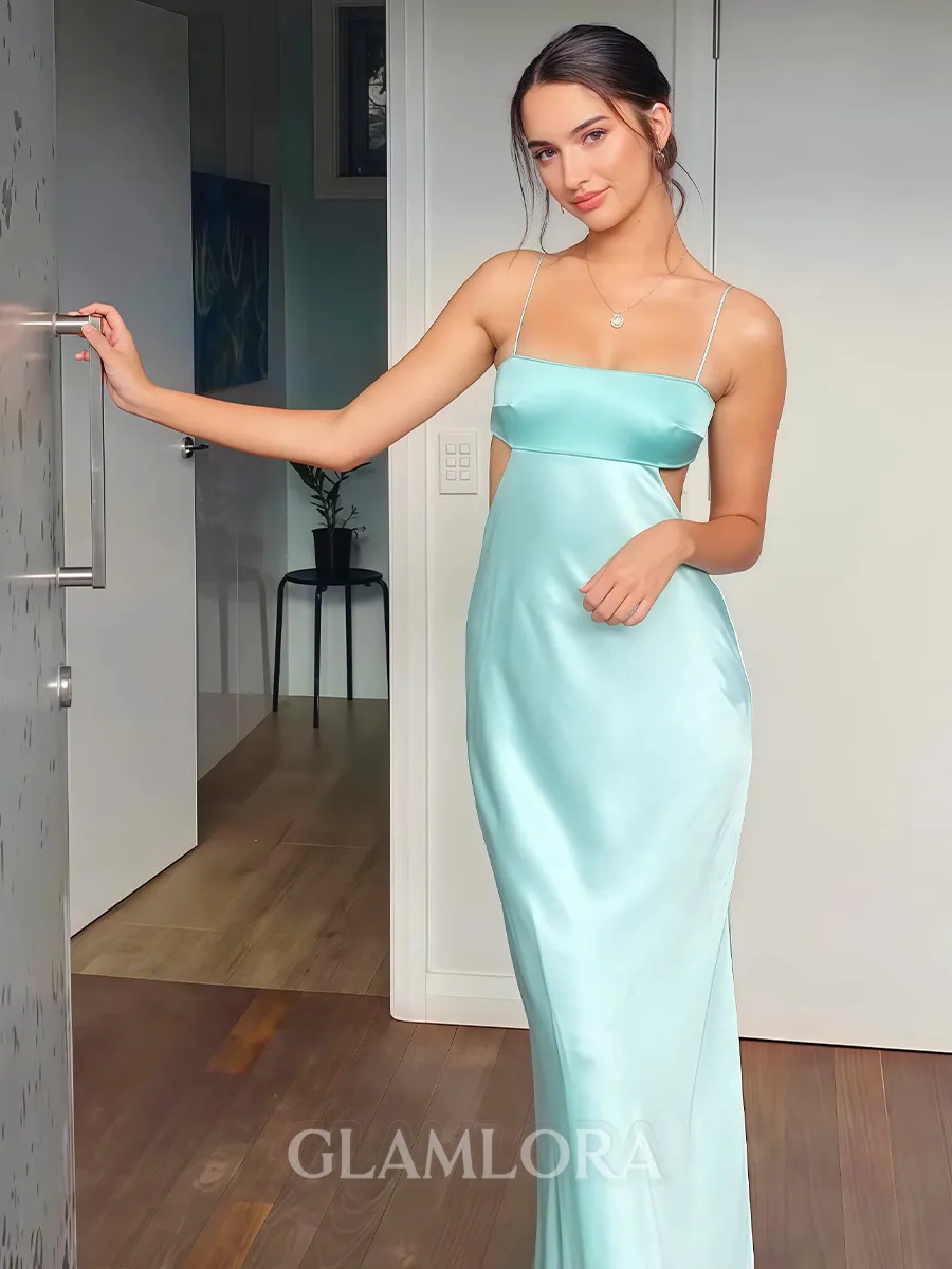 Splendid Sheath Spaghetti Straps Floor-Length Silk Like Satin Prom Dress