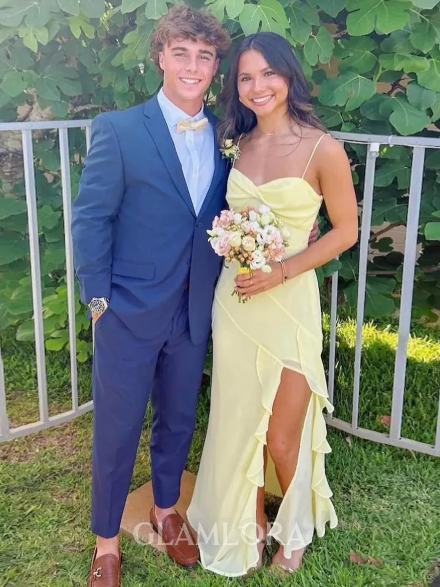 Enchanting Sheath Spaghetti Straps Ruffles Floor-Length Chiffon Prom Dress