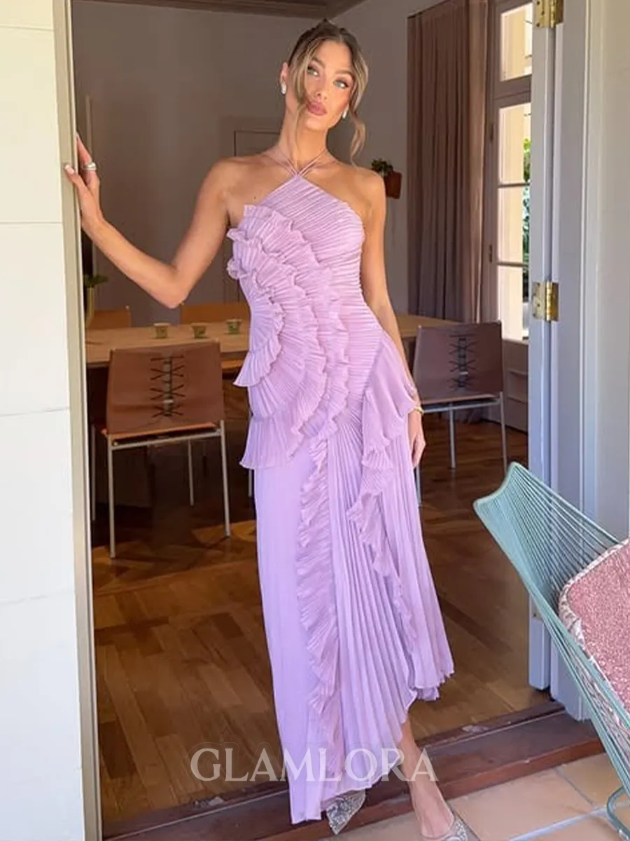 Breathtaking A-Line Halter Pleated Ankle-Length Chiffon Prom Dress