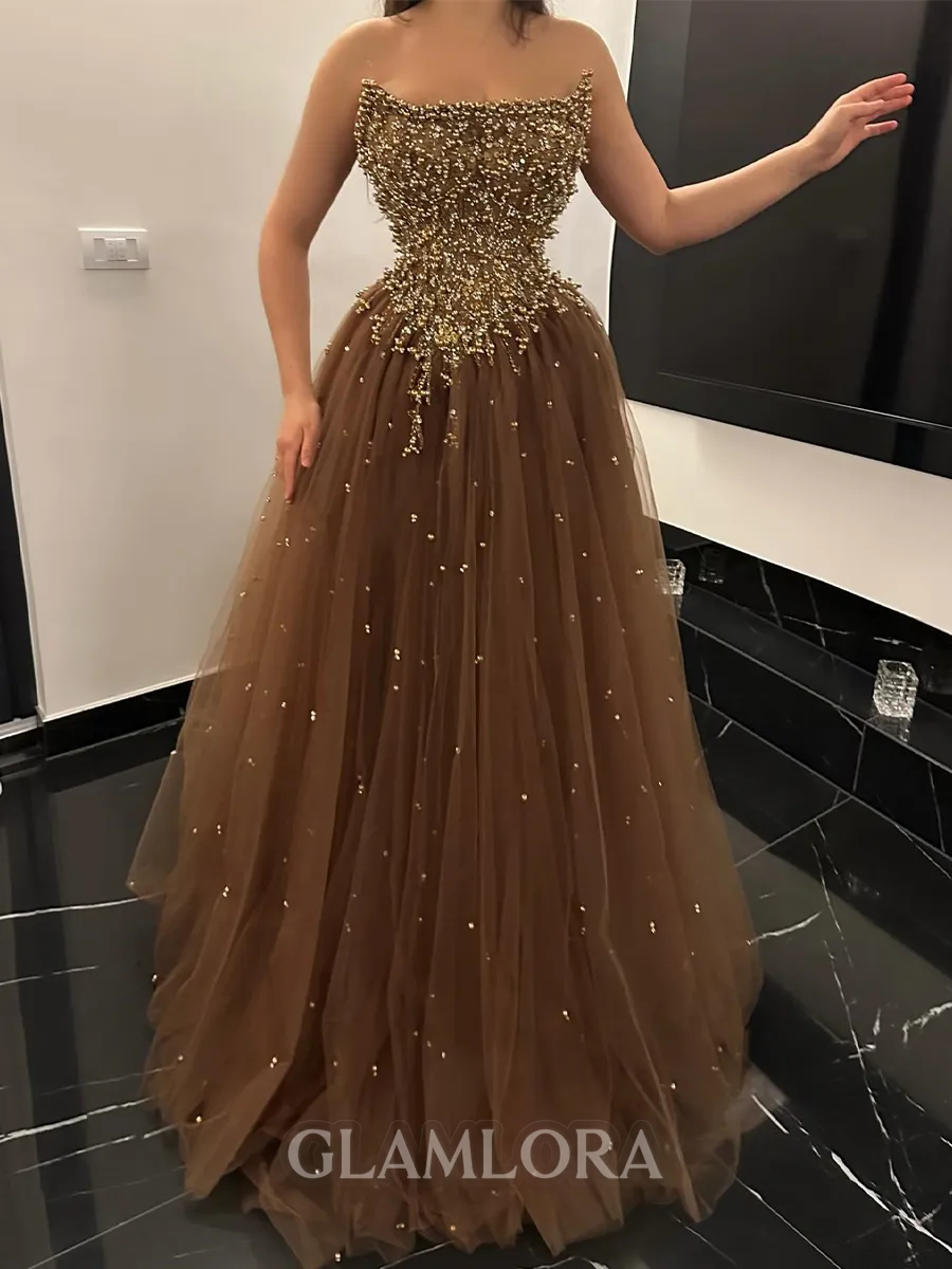 Gorgeous A-line Straight Beading Floor-Length Tulle Corset Prom Dress