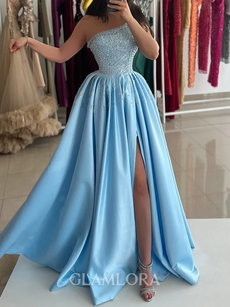 Captivating A-line One-Shoulder Beading Floor-Length Charmeuse Corset Prom Dress