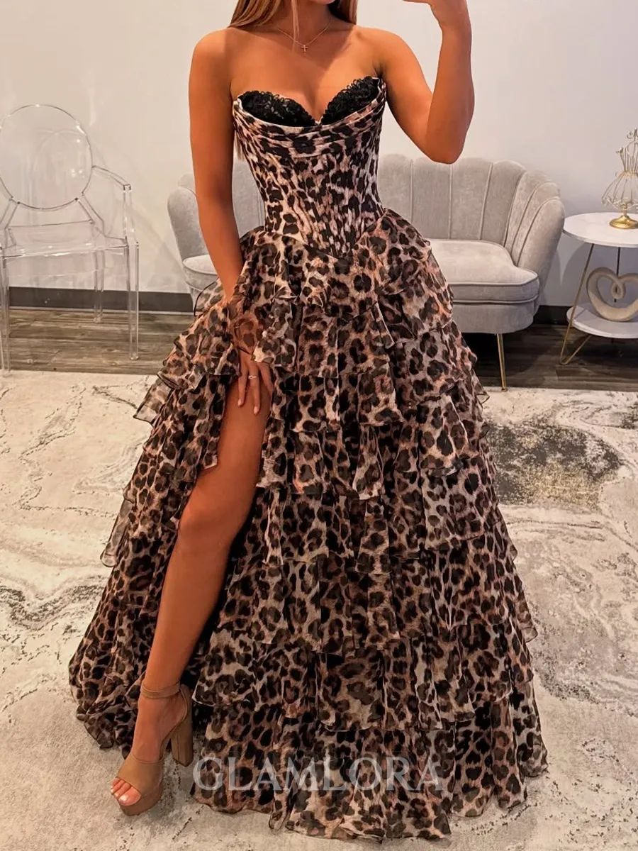 Charming A-line Sweetheart Cascading Ruffles Floor-Length Corset Prom Dress