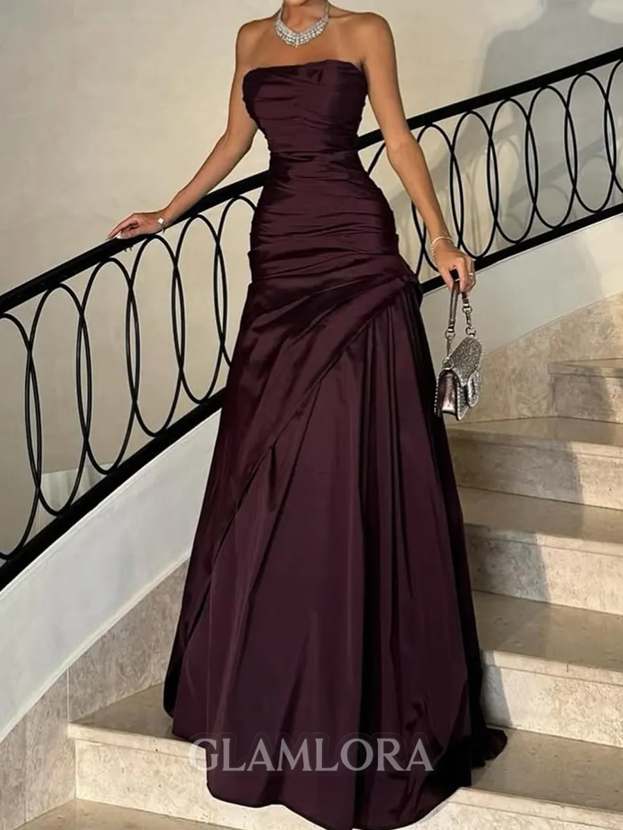 Magnificent A-line Straight Pleated Floor-Length Silk Like Satin Corset Prom Dress