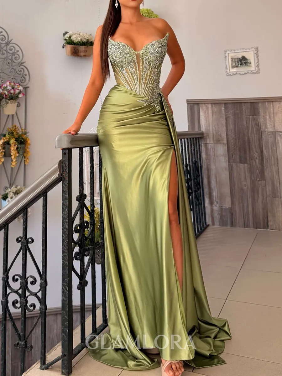 Opulent Sheath Sweetheart Appliques Lace Court Train Silk Like Satin Corset Prom Dress