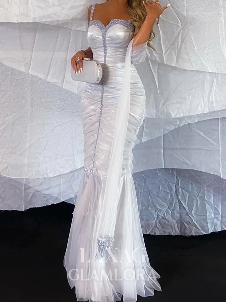 Delicate Sheath Sweetheart Pleated Floor-Length Tulle Corset Prom Dress