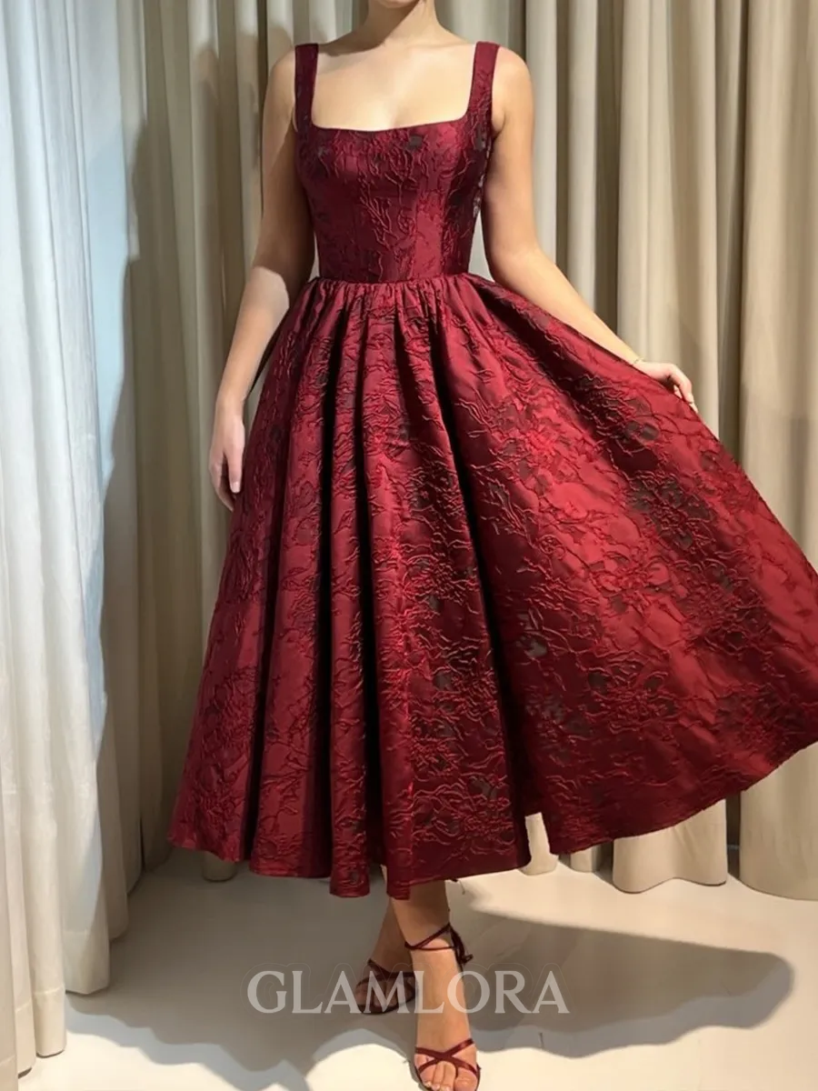 Enchanting A-line Square Ruffles Tea-Length Corset Prom Dress