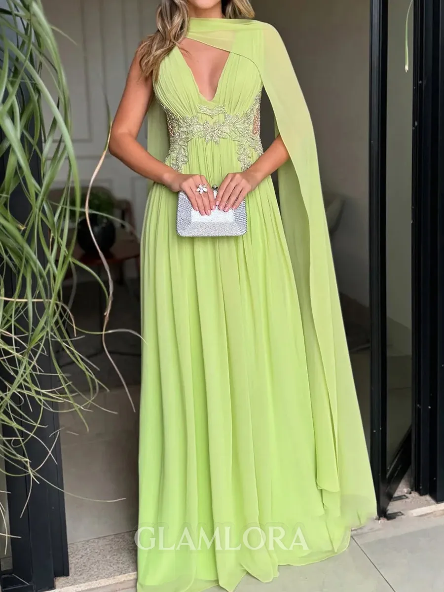 Unique A-line V-Neck Ruffles Floor-Length Chiffon Corset Prom Dress