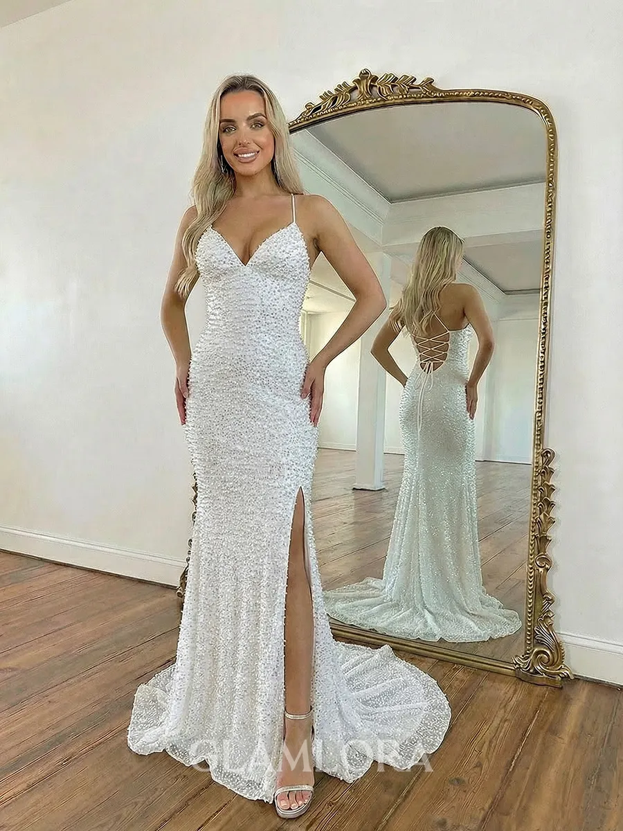 Sensual Sheath Spaghetti Strap Sweep Train Prom Dress