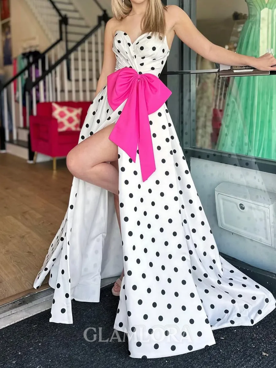 Trendy A-line Sweetheart Bow Sweep Train Corset Prom Dress