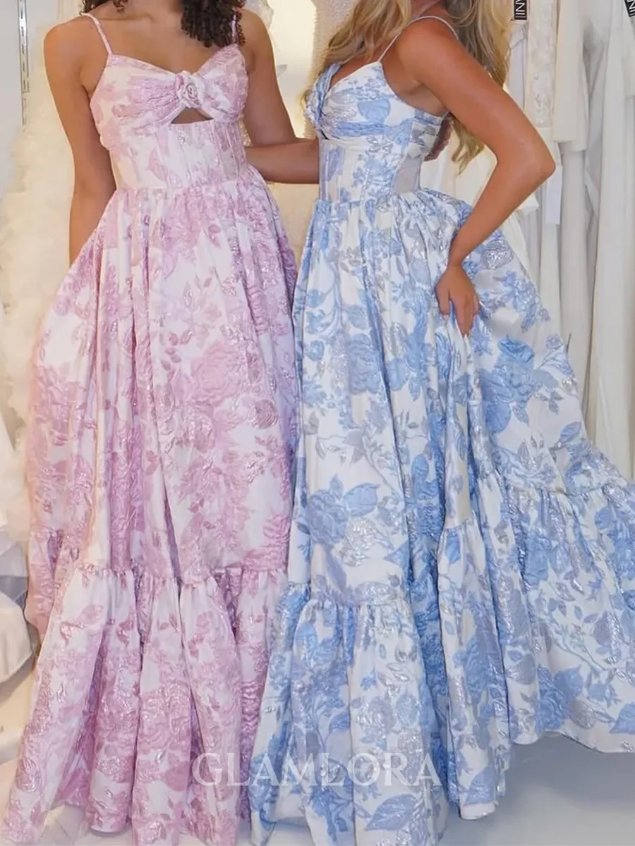 Exquisite A-line Spaghetti Straps Pleated Floor-Length Corset Prom Dress