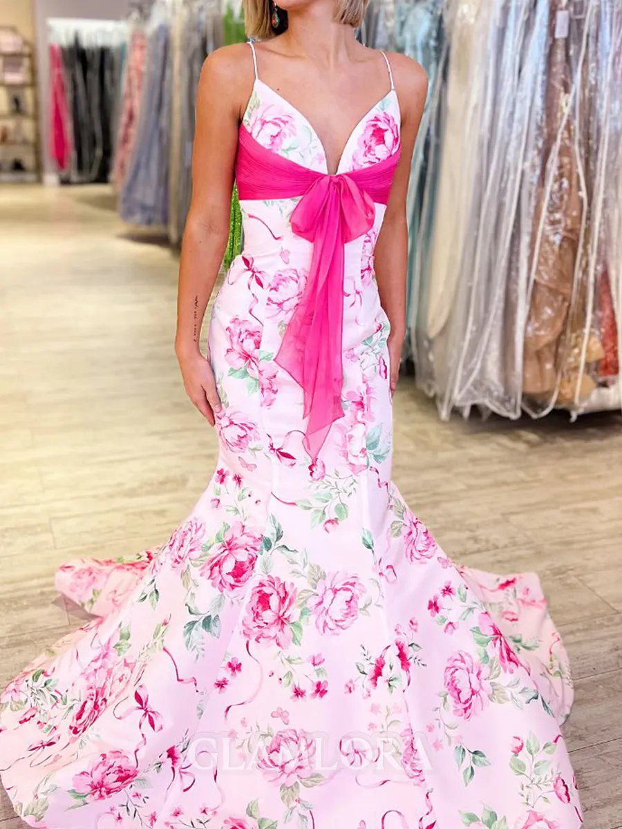 Curvaceous Mermaid Spaghetti Straps Bow Court Train Prom Dress